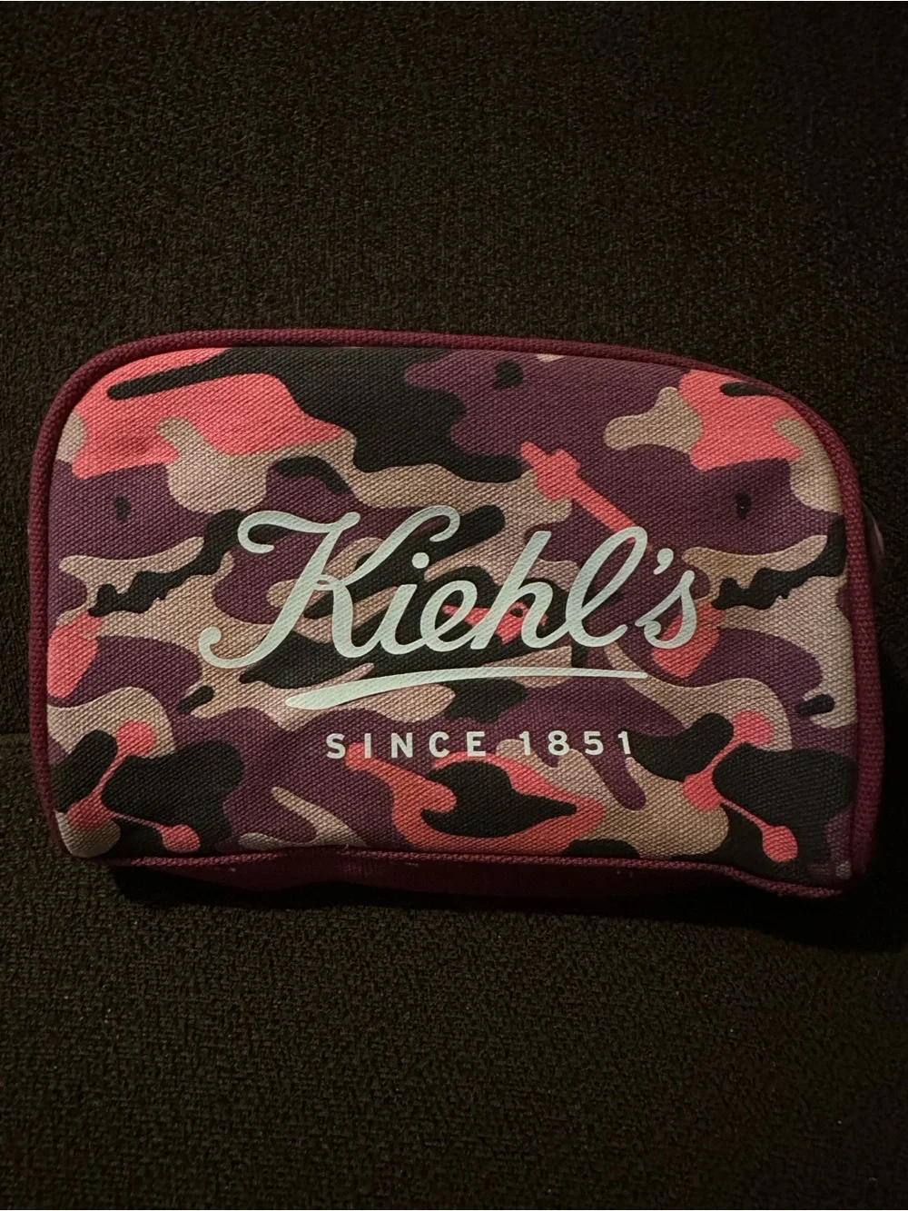 LIKE NEW KIEHL’S  Pink Purple Camo Toiletry Pouch. 5.5”H x 7”W.
